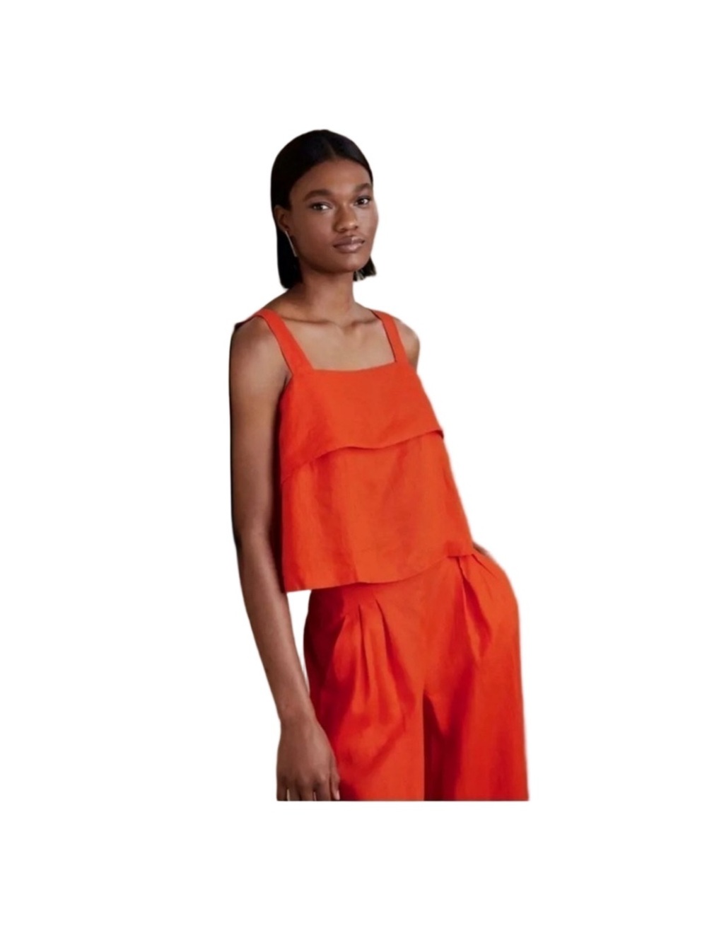 Banana Republic Vibrant Orange Sleeveless Linen Blend Tank